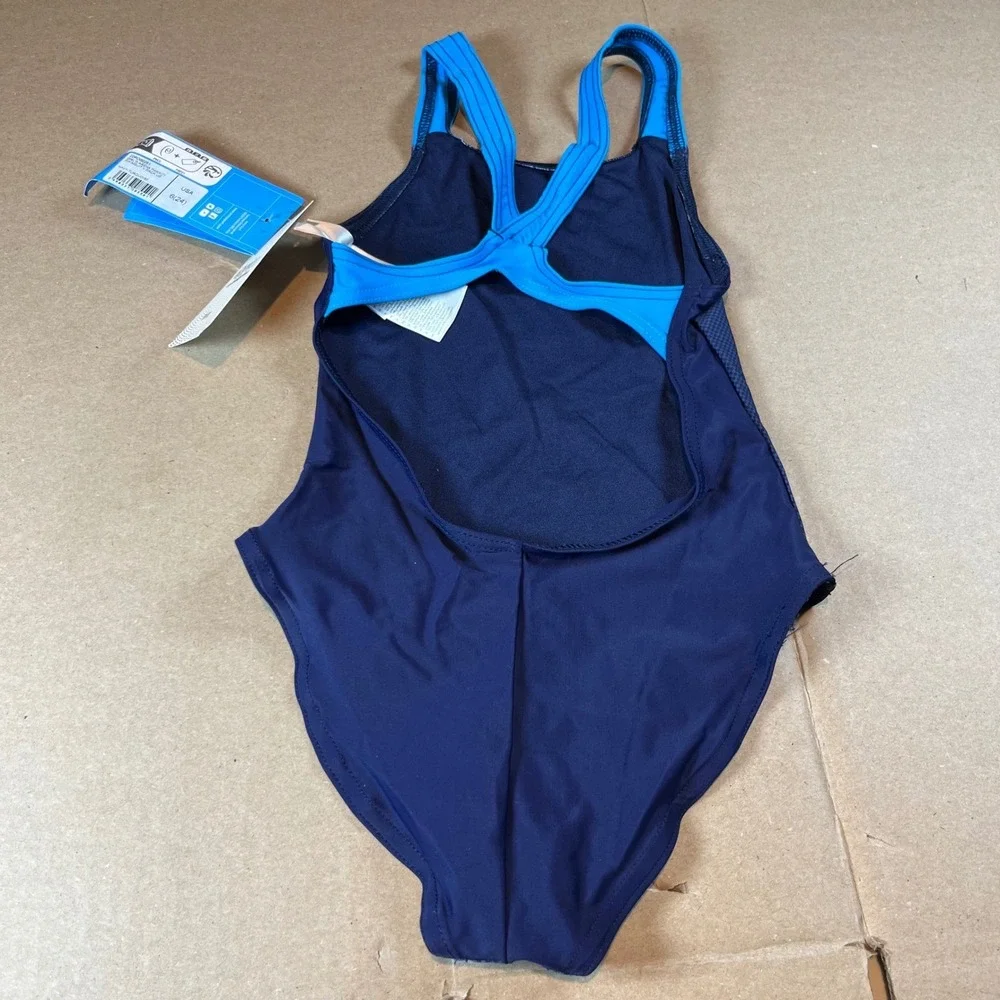 Arena Girls‎ Parrot V Back One Piece Swimsuit Navy Turquoise 22PO00251 Size 6